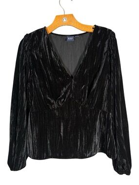 GAP Black Velvet Long Sleeve Balloon Sleeve Top Babydoll Whimsigoth Witchy M